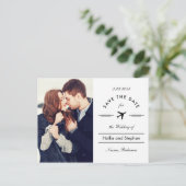 Flugziel Datum Hochzeitspostkarte Ankündigungspostkarte (Stehend Vorderseite)