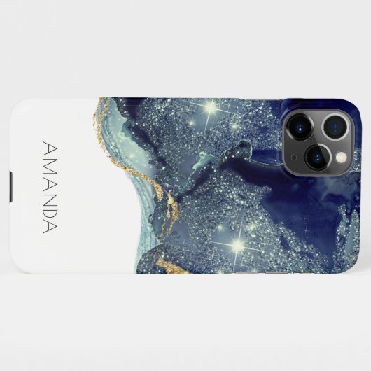 Fluid Abstrakt Alcohol Ink Gold Navy Glitzern iPhone Hülle (Rückseite (Horizontal))