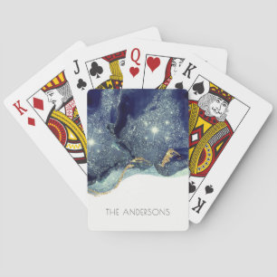 Fluid Abstrakt Alcohol Ink Gold Navy Glitzern Spielkarten
