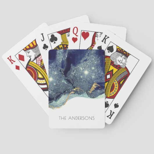 Fluid Abstrakt Alcohol Ink Gold Navy Glitzern Spielkarten (Rückseite)