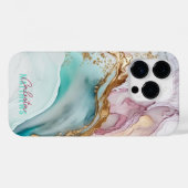Fluid Abstrakt Alcohol Ink Magenta Gold Aquamarine Case-Mate iPhone Hülle (Rückseite (Horizontal))