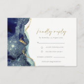 Fluid Abstrakt Gold Navy Glitzer Hochzeit RSVP Begleitkarte (Vorderseite)