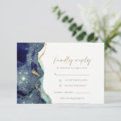 Fluid Abstrakt Gold Navy Glitzer Hochzeit RSVP Begleitkarte (Stehend Vorderseite)