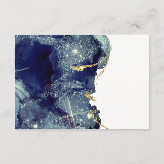 Fluid Abstrakt Gold Navy Glitzer Hochzeit RSVP Begleitkarte (Rückseite)