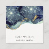 Fluid Abstrakt Gold Navy Glitzer Necklace Display Quadratische Visitenkarte (Vorderseite)