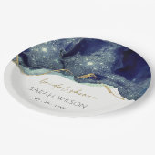 Fluid Abstrakt Ink Gold Navy Glitzer Brautparty Pappteller (Schrägansicht)