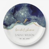 Fluid Abstrakt Ink Gold Navy Glitzer Brautparty Pappteller (Vorderseite)