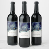 Fluid Abstrakt Ink Gold Navy Glitzer Brautparty Weinetikett (Flaschen)