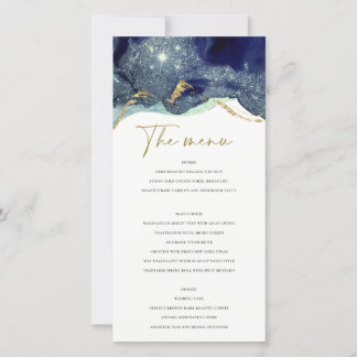Fluid Abstrakt Ink Gold Navy Glitzer Menu Card Dankeskarte