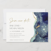 Fluid Abstrakt Navy Glitzer Save the Date einladen Dankeskarte (Vorderseite)