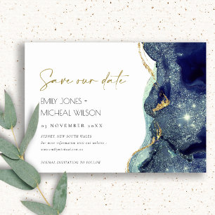 Fluid Abstrakt Navy Glitzer Save the Date einladen Dankeskarte