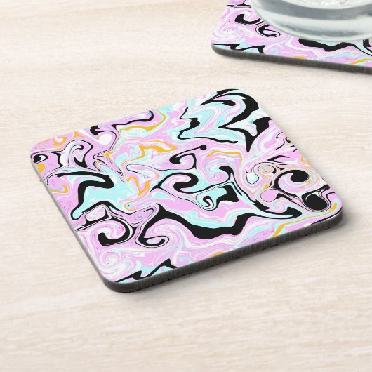 Fluid Art Cotton Candy Pink, Aquamarin, Schwarz un Getränkeuntersetzer (Linke Seite)