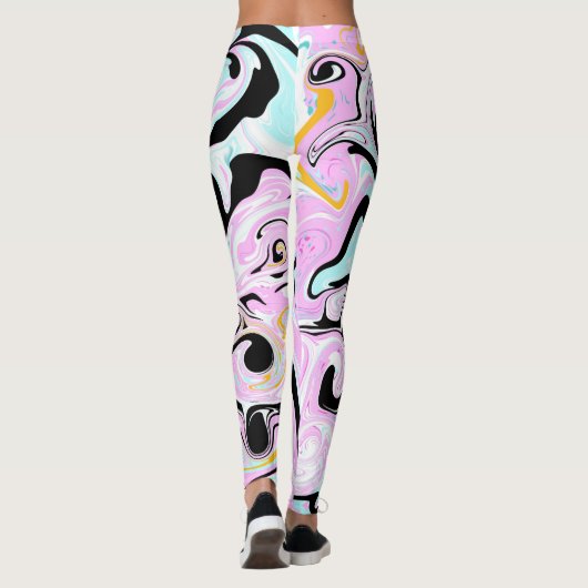 Fluid Art Cotton Candy Pink, Aquamarin, Schwarz un Leggings (Rückseite)