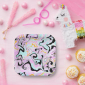 Fluid Art Cotton Candy Pink, Aquamarin, Schwarz un Pappteller (Party)