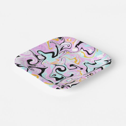 Fluid Art Cotton Candy Pink, Aquamarin, Schwarz un Pappteller (Gewinkelt)