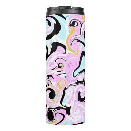 Fluid Art Cotton Candy Pink, Aquamarin, Schwarz un Thermosbecher (Rückseite)