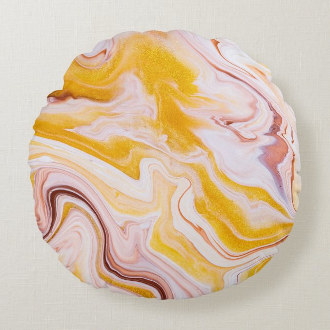 Fluid Art: irisierende abstrakte Textur. Rundes Kissen (Vorderseite)