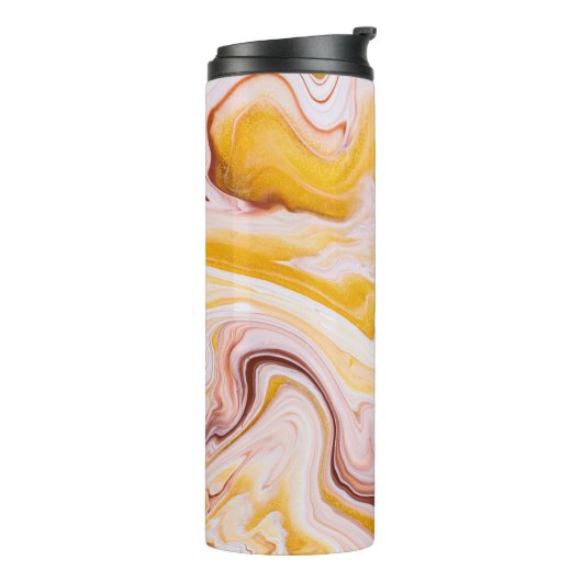 Fluid Art: irisierende abstrakte Textur. Thermosbecher (Nach links gedreht)