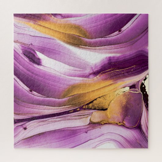 Fluid Art, lila goldmarmorierte Textur. Puzzle (Vertikal)
