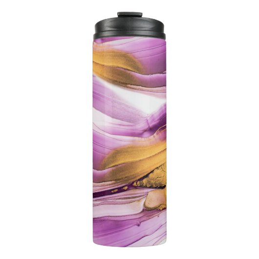 Fluid Art, lila goldmarmorierte Textur. Thermosbecher (Vorderseite)