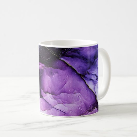 Fluid Art: Lila und Gold Luxus Kaffeetasse (VorderseiteRechts)