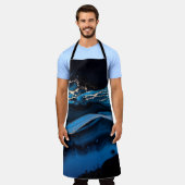 Fluid Art. Liquid Metallic Gold in abstrakt blau w Schürze (Getragen)