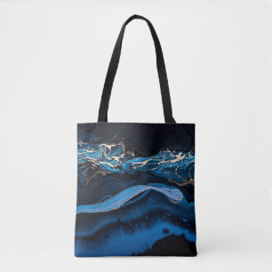 Fluid Art. Liquid Metallic Gold in abstrakt blau w Tasche