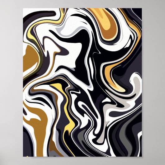 Fluid Art mit Gold, Schwarz und Weiß-Wirbel Poster (Vorne)