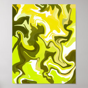 Fluid Art mit lebhaften Gelb- und Grünen Wirbel Poster
