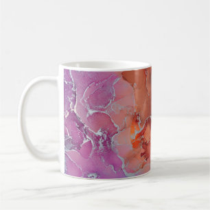 Fluid Art. Moderne, farbenfrohe Hintergrundmusik, Kaffeetasse