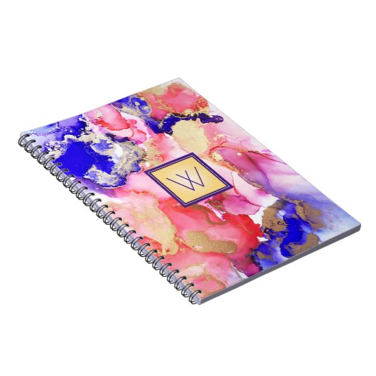 Fluid Art Monogram Red Lila Abstrakt Notizblock (Rechte Seite)