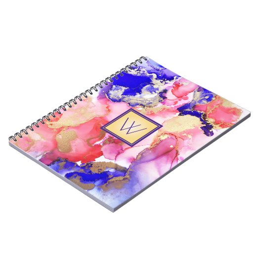 Fluid Art Monogram Red Lila Abstrakt Notizblock (Linke Seite)