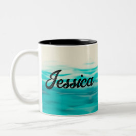 Fluid Art Turquoise Wavy Wasserfarbe Individuelle Zweifarbige Tasse