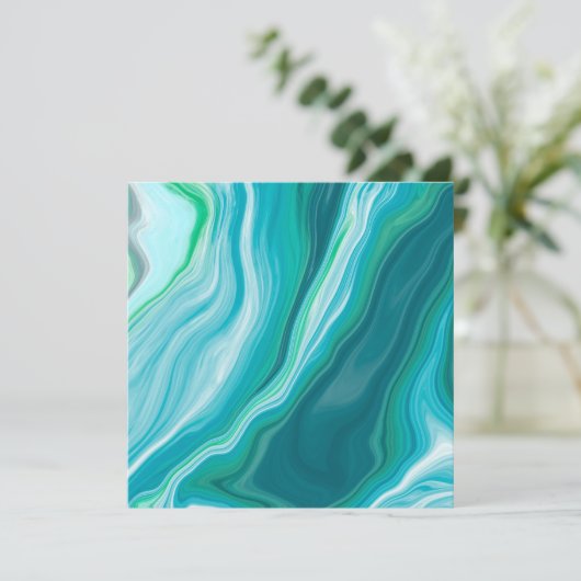 Fluid Blue und Türkis Digitale Kunst Dankeskarte (Stehend Vorderseite)