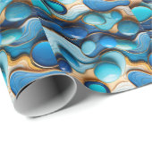 Fluid Blue Waves Kies Gold Akzent Abstrakt Geschenkpapier (Rolleneckpunkt)