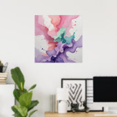 Fluid Harmony - Abstrakte Wasserfarbe in Aquamarin Poster (Heimbüro)