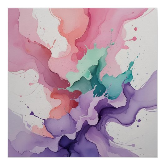 Fluid Harmony - Abstrakte Wasserfarbe in Aquamarin Poster (Vorderseite)