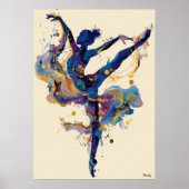Fluid Ink Ballerina – Blue and Gold Abstract Dance Poster (Vorne)