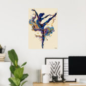 Fluid Ink Ballerina – Blue and Gold Abstract Dance Poster (Heimbüro)