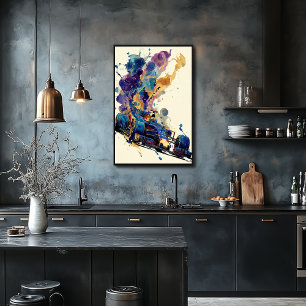 Fluid Ink Formula Car – Blau und Gold Abstract Poster