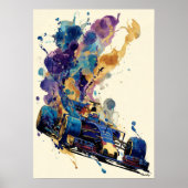 Fluid Ink Formula Car – Blue and Gold Abstract Poster (Vorne)