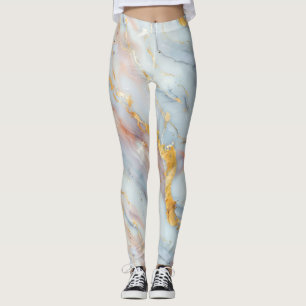 Fluid Marble-Muster mit Pfirsich, Grau und Gold Leggings