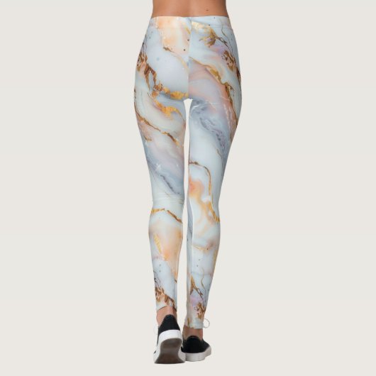 Fluid Marble Pattern with Peach, Gray and Gold   Leggings (Rückseite)