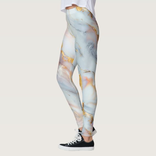 Fluid Marble Pattern with Peach, Gray and Gold   Leggings (Links)