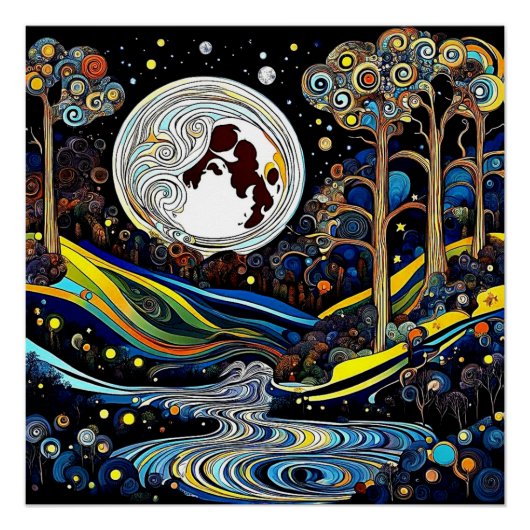 Fluid Moon over landscape Poster (Vorderseite)