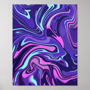 Fluid Swirl Design in Lila, rosa und blau Poster