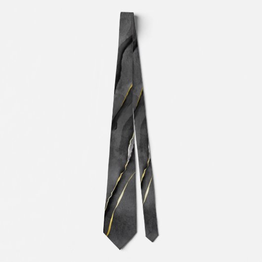 Fluid Swirl Marble Golden Black Neck Tie Krawatte (Vorderseite)