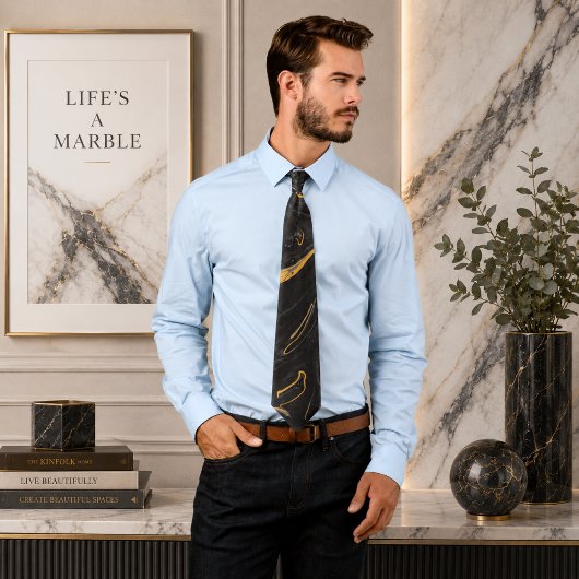 Fluid Swirl Marble Golden Black Neck Tie Krawatte