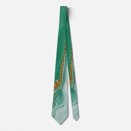 Fluid Swirl Marble Green und Gold Neck Tie Krawatte (Vorderseite)