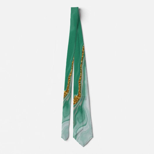 Fluid Swirl Marble Green und Gold Neck Tie Krawatte (Rückseite)